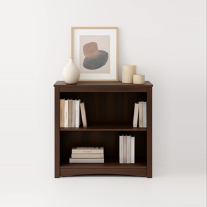 Minimalist Wooden Bookcase Double Tier Standing Storage <b>Shelf</b> Rectangle Shape For Living Room Durable Lacquered Finish - Product Image 1