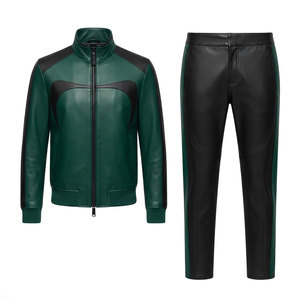 Fashionable Leather <b>Track</b> Suit With Matching <b>Jacket</b> And Pants Sleek Two Piece Design <b>For</b> <b>Men</b> Casual Outdoor Style - Product Image 1