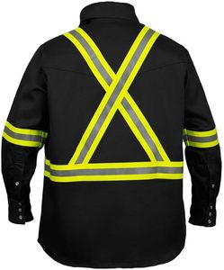 Chemise de travail noire haute visibilité pour homme avec bandes réfléchissantes, manches longues, boutonnée, uniforme de sécurité classe 3 - Product Image 2
