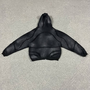 Sudadera con Capucha Negra para Hombre, Corte Regular, Tejido de Poliéster, Resistente al Viento, Informal, Otoñal, Color Sólido, Sin Forro - Product Image 1