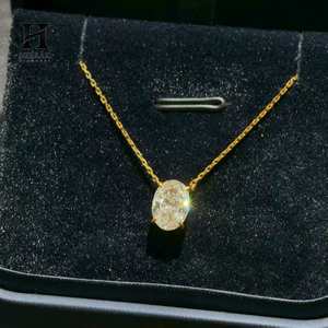 Collier pendentif en diamant de laboratoire taillé en ovale personnalisé, or 18 carats, bijoux minimalistes - Product Image 4