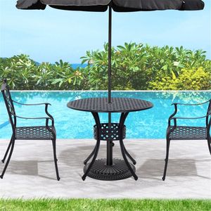 Tavolo da bistrot rotondo da esterno nero da 33 pollici con foro per ombrellone - Product Image 2