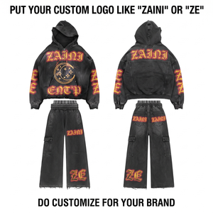ZAINI Men's Winter Streetwear 350 GSM 100% Cotton Breathable Solid Pink Cropped Tracksuit Front Custom Logo Embroidery OEM - Product Image 1