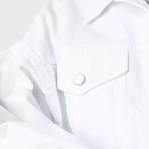 Veste en coton blanche pour femme, col mandarin, manches longues, col rabattu, style portefeuille ceinturé, décontractée printemps, en denim tissé court - Product Image 4