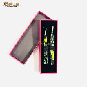 Luxe Double Teinte 90 °   Pinces à cils jaunes et noires en acier inoxydable, outil d'extension de cils, OEM ODM - Product Image 1