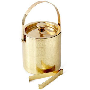 Seau à glace de luxe en acier inoxydable martelé doré avec pinces, isotherme à double paroi pour vin et champagne, refroidisseur à vin moderne - Product Image 1
