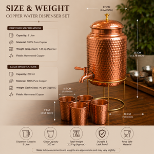 Distributeur d'eau en cuivre martelé fait main avec support et 4 verres en cuivre pour boissons, idéal pour la maison, l'hôtel, le restaurant, vente en gros - Product Image 6