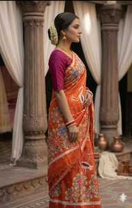 Sari indien traditionnel Bishnupuri en soie pure pour femme, avec pièce de tissu pour la blouse, idéal pour les fêtes, les mariages et les occasions festives. - Product Image 3