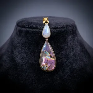 Pendentif en laiton opale labradorite violette, pendentif bijou en pierre précieuse à éclat violet, sertissage en laiton personnalisé, fabrication de bijoux en gros - Product Image 3