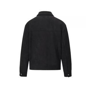 <b>Men's</b> Black <b>Suede</b> Shirt <b>Jacket</b> Workwear Style Zipper Closure Turn-down Collar Regular Fit Autumn Wear - Product Image 6