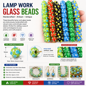 Handmade Lampwork Glass Beads 12mm Multicolor | Artisan Glass Spacer Beads Jewelry Making <b>Bracelets</b> Earrings Necklaces Crafts - Product Image 6