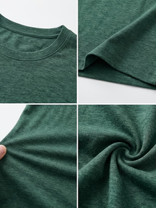 Men's Short Sleeve Neck Solid <b>Green</b> Cotton Jersey Casual T-Shirt Regular Fit Breathable Knitted Fabric 180g Eco-Friendly Back - Product Image 6