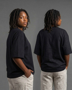 T-shirt Boxy Femme à Épaules Tombantes, Col Rond Oversize, Coupe Ample Décontractée, Noir - Product Image 2