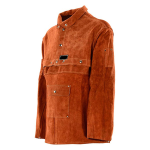 Tablier de soudeur en cuir de vachette pleine fleur avec manches en polyester, résistant aux flammes, grande taille, pour travaux lourds - Product Image 1