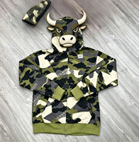 Sweat à capuche zippé intégral pour homme, style streetwear japonais Hip Hop, motif masque de taureau, 100% coton, polaire épaisse, imprimé camouflage abstrait étoilé rouge, coupe oversize
