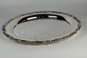 Vintage Silver Charger <b>Plate</b> <b>Large</b> Capacity Deep <b>Plates</b> Round Custom Size Dining Tableware Silver Dish Custom Design Border - Product Image 5