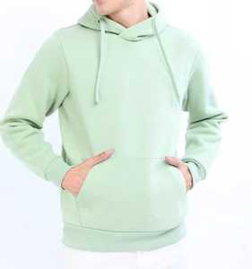 Sweat-shirt à capuche uni vert clair pour homme, coupe décontractée, manches longues, avec poche kangourou - Product Image 1