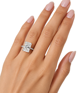 Anillo de compromiso de media eternidad con diamante radiante cultivado en laboratorio, halo oculto y engaste de púas, de oro blanco macizo de 14K y 18K, joyería fina al por mayor - Product Image 5