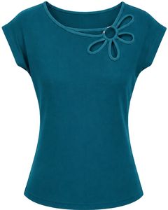 Camiseta de Cuello Redondo con Flores para Mujer, Color Azul Turquesa, Personalizada por el Fabricante, Blusa Informal de Manga Corta para Verano, Suave, Transpirable, para Uso Diario - Product Image 1