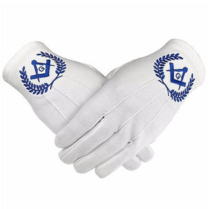 Gants de cérémonie maçonniques en coton blanc uni brodés de haute qualité à bas prix pour la marche et les parades religieuses - Product Image 2