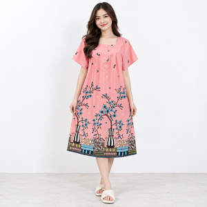 Camisón holgado de talla grande para mujer, sencillo, suave, con cuello redondo, estampado floral, manga corta, estilo kimono, largo hasta la rodilla, vestido de verano para estar en casa - Product Image 5