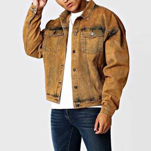 Wholesale Men's Vintage Jeans <b>Jacket</b> 100% Cotton 300gsm Distressed <b>Cropped</b> Hem Acid Wash Applique <b>Denim</b> <b>Jacket</b> - Product Image 3