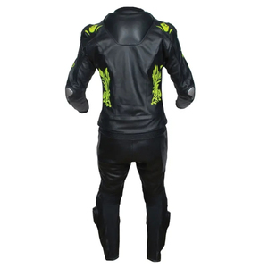 Combinaison de moto unisexe en cuir noir avec imprimé floral jaune, manches longues, imperméable, grande taille, pour toutes les saisons, vêtements de course - Product Image 2