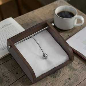 Tabletop napkin holder square box shape bamboo <b>wood</b> base steel rod <b>small</b> size modern dining <b>table</b> - Product Image 6