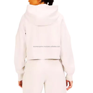 Conjunto de 2 piezas bordado con hombros caídos y logotipo personalizado, pantalones de chándal de gran tamaño, sudadera con capucha, Tops cortos, pantalones para correr, sudadera de calidad en blanco - Product Image 5