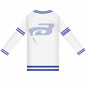 เสื้อคาร์ดิแกนไหมพรมอะคริลิคคอวีทรงยาวของชมรมเดลต้า ซิกมา ทีต้า (DST) สีน้ำเงินรอยัล แต่งสีขาว พร้อมลวดลายเสื้อชิคาโก - Product Image 2