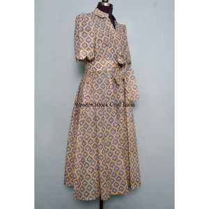 Robe élégante en coton pour femme, style bohème, faite à la main, vintage, tenue d'été florale, demi-manches, longueur midi ou maxi, coupe décontractée à la cheville - Product Image 5