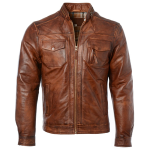 Best Price Custom Men's Leather Jacket with Canvas Fabric <b>Stand</b> Collar Front Logo-Breathable & Windproof Made in Pakistan - Product Image 4