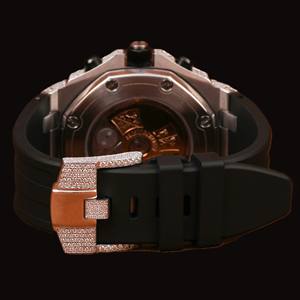 Montre pour homme avec bracelet noir tendance, style hip-hop, diamant moissanite exclusif, date automatique et fonctions multifonctions. - Product Image 4