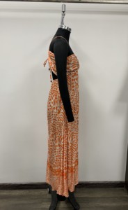Orange Leopard Print Breathable Modern Maxi <b>Dress</b> Criss-Cross Neckline Ruched Sheath Casual <b>Summer</b> <b>Sleeveless</b> Straight Hem - Product Image 3