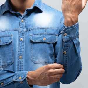 Camisa de Mezclilla para Hombre, Manga Larga, Color Sólido, Cuello Clásico, Transpirable, Corte Regular, Estilo Casual, Lavado a la Piedra - Product Image 5