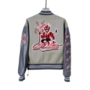 OEM Men's Warm Breathable Wool Varsity <b>Jacket</b> Stand Coated <b>Leather</b> Sleeves Custom Logo Chenille Embroidery <b>Long</b> <b>Jacket</b> - Product Image 2