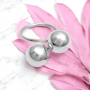 Double Ball Bead Open Band <b>Ring</b> Sterling Silver Adjustable Minimalist Promise Engagement Wedding <b>Rings</b> Fashion Jewelry OEM ODM - Product Image 6