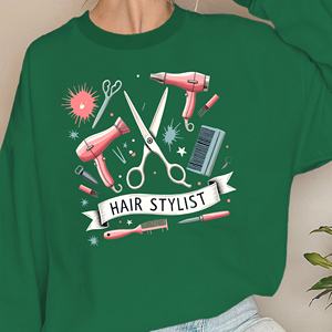 เสื้อสเวตเชิ้ตพิมพ์ลายลำลองสำหรับช่างทำผมผู้หญิง ดีไซน์ลายอุปกรณ์ทำผม - Product Image 4