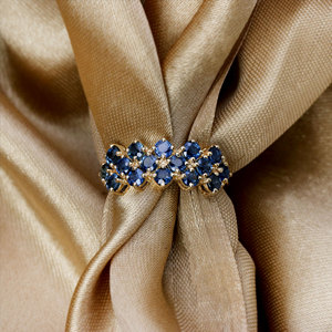 Anillo de Oro Amarillo de 14K con Racimo de Zafiros Azules Naturales para Mujer |   Joyería de Piedras Preciosas Finas de Corte Redondo, Venta al por Mayor, OEM, ODM - Product Image 4