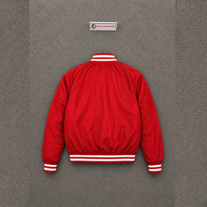 <b>RED</b> VARSITY BOMBER JACKET MEN Solid Color Preppy Style Turn-down Collar Regular Fit <b>Wool</b> Material Winter Wear Heated Breathable - Product Image 5