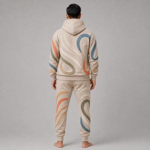 Survêtement Homme Oversize à Imprimé en Relief, Tissu Lourd et Doux, Coupe Décontractée, Motif Artistique en Relief Tendance, Idéal pour le Streetwear Moderne - Product Image 2