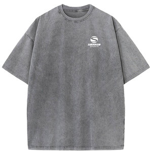 เสื้อยืดโอเวอร์ไซส์สีเทาแบบฟอกกรด ผ้าฝ้าย 100% สไตล์วินเทจ ทรงหลวม ไหล่ตก คอกลม สตรีทแวร์ - Product Image 1