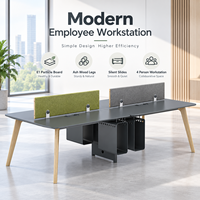 Poste de travail de bureau pour 4 personnes, bureau ergonomique avec cloison et tiroirs verrouillables pour l'espace de travail d'équipe