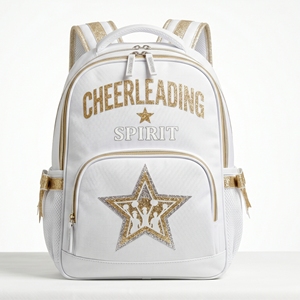 Mochila Personalizada de Animadoras en Oro Blanco con Lazo de Estrella Brillante y Bordado, Logotipo de Equipo al por Mayor, Bolsa de Equipo OEM - Product Image 1
