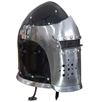 Casco Barbuta Medieval Negro Hecho a Mano, Casco de Armadura de Caballero de Acero Suave para Cosplay, Reenactment, Feria Renacentista, Eventos SCA