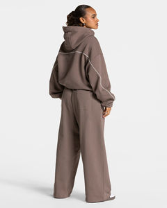 Custom Logo Embroidery Oversized <b>Mocha</b> <b>Hoodie</b> Piping Two Piece Men's Winter Streetwear Tracksuits Breathable Gym Training Sweat - Product Image 5