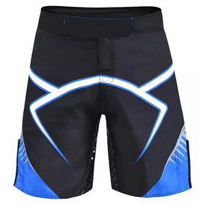 High-Quality Blue & <b>Black</b> MMA Shorts - Breathable Geometric Design Grappling <b>Trunks</b> - Durable Kickboxing & BJJ Fight Wear - Product Image 1