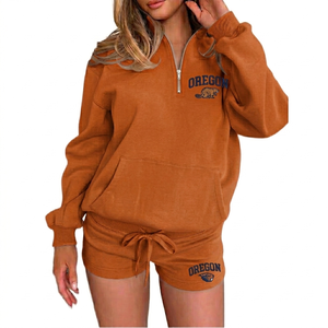 Ensemble décontracté 2 pièces pour femme, col rond, short, 100% coton molletonné, respirant, écologique, imperméable, manches longues, toutes saisons - Product Image 6