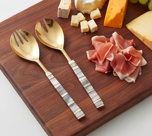 Cuillères de service dorées avec incrustation de nacre, manche long, ustensiles modernes, compatibles lave-vaisselle, pour la cuisine - Product Image 5