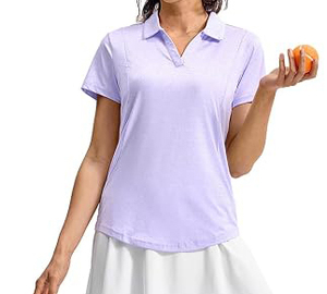 Camiseta de Golf de Manga Corta para Mujer, Color Morado Claro, Transpirable, Ecológica, de Lona Tejida y Poliéster, Ropa Deportiva Informal y Cómoda - Product Image 4